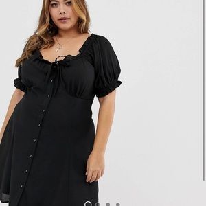 Sweetheart babydoll mini swing dress with button